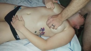 Brynn licks my balls while I jack off on her. Throat fuck, gag, cumshot.